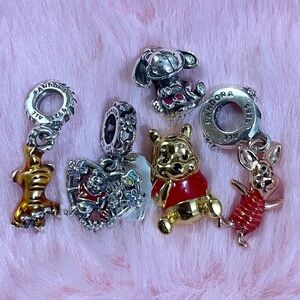 5x S925ALE Sterling Silver Winnie The Pooh Piglet Charm Set Bracelet Pandora